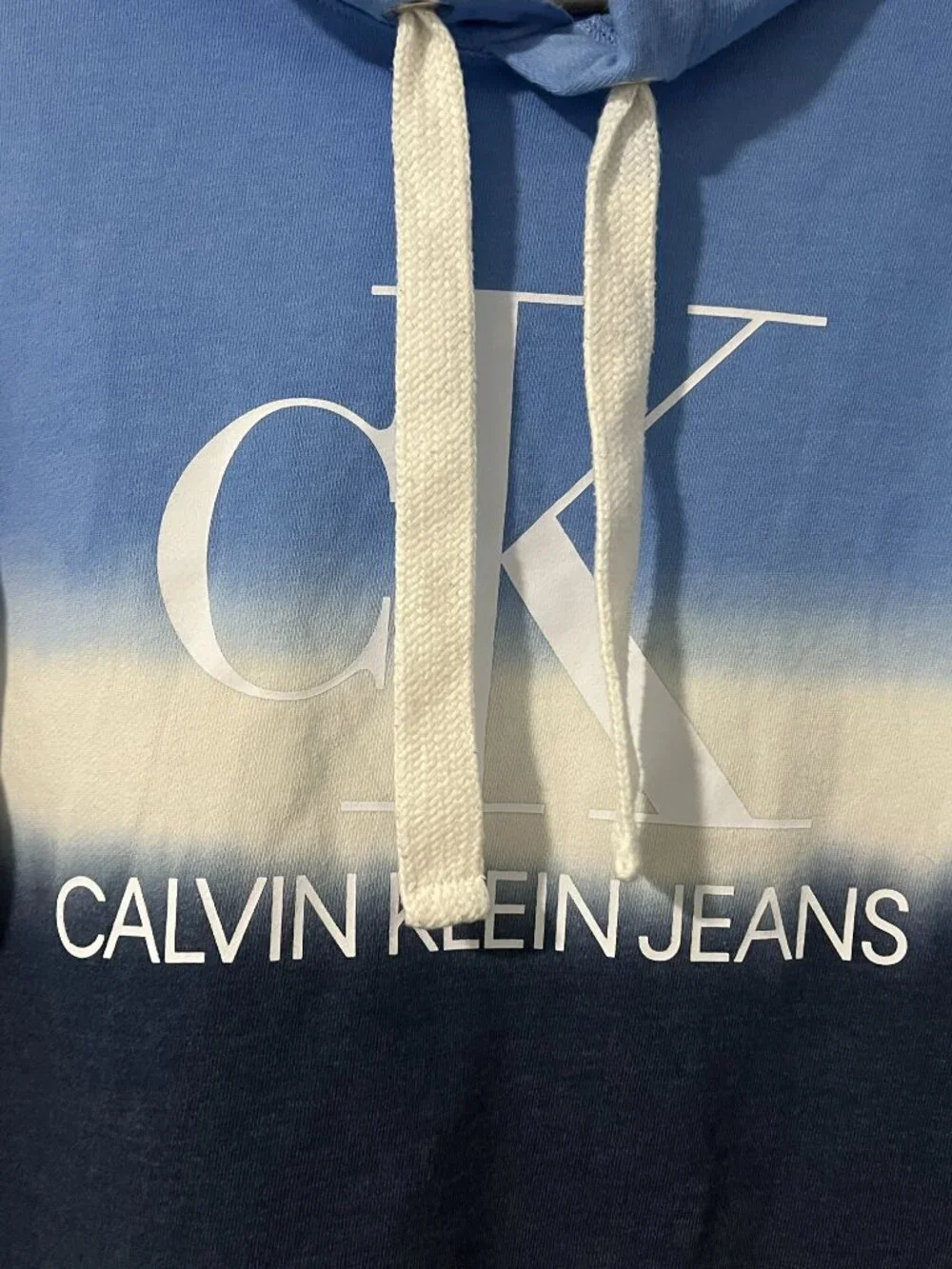 Calvin Klein Jeans Hoodie Womens Medium Blue Tie Dye CK Logo Cropped Sweatshirt - Picture 2 of 10